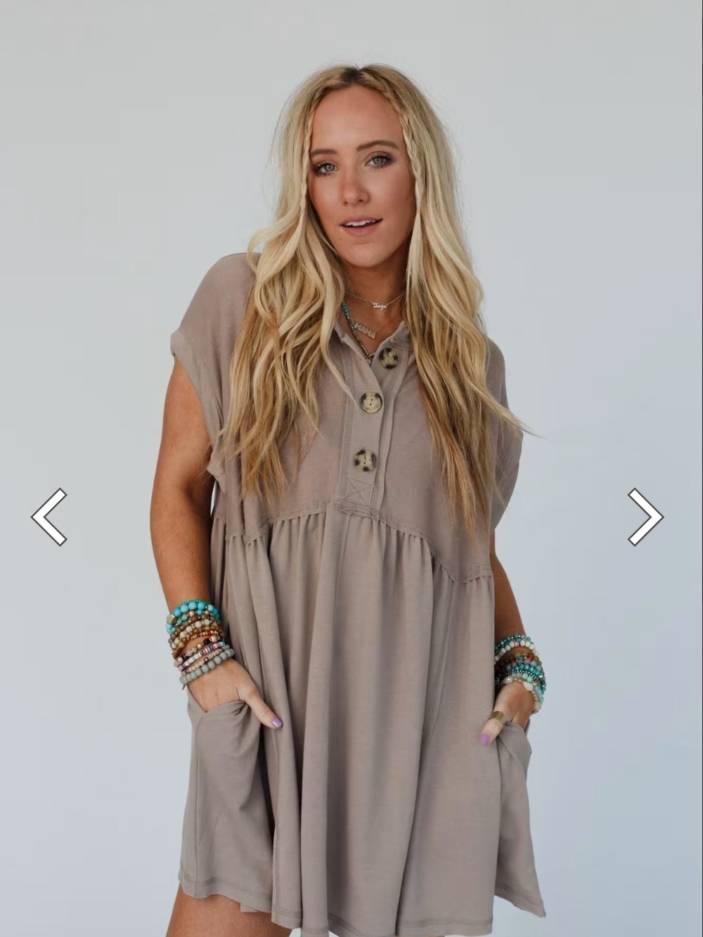 Three Bird Nest Women's Khaki Baby Doll Dress Xl NWT Boho Crunchy Minimalist